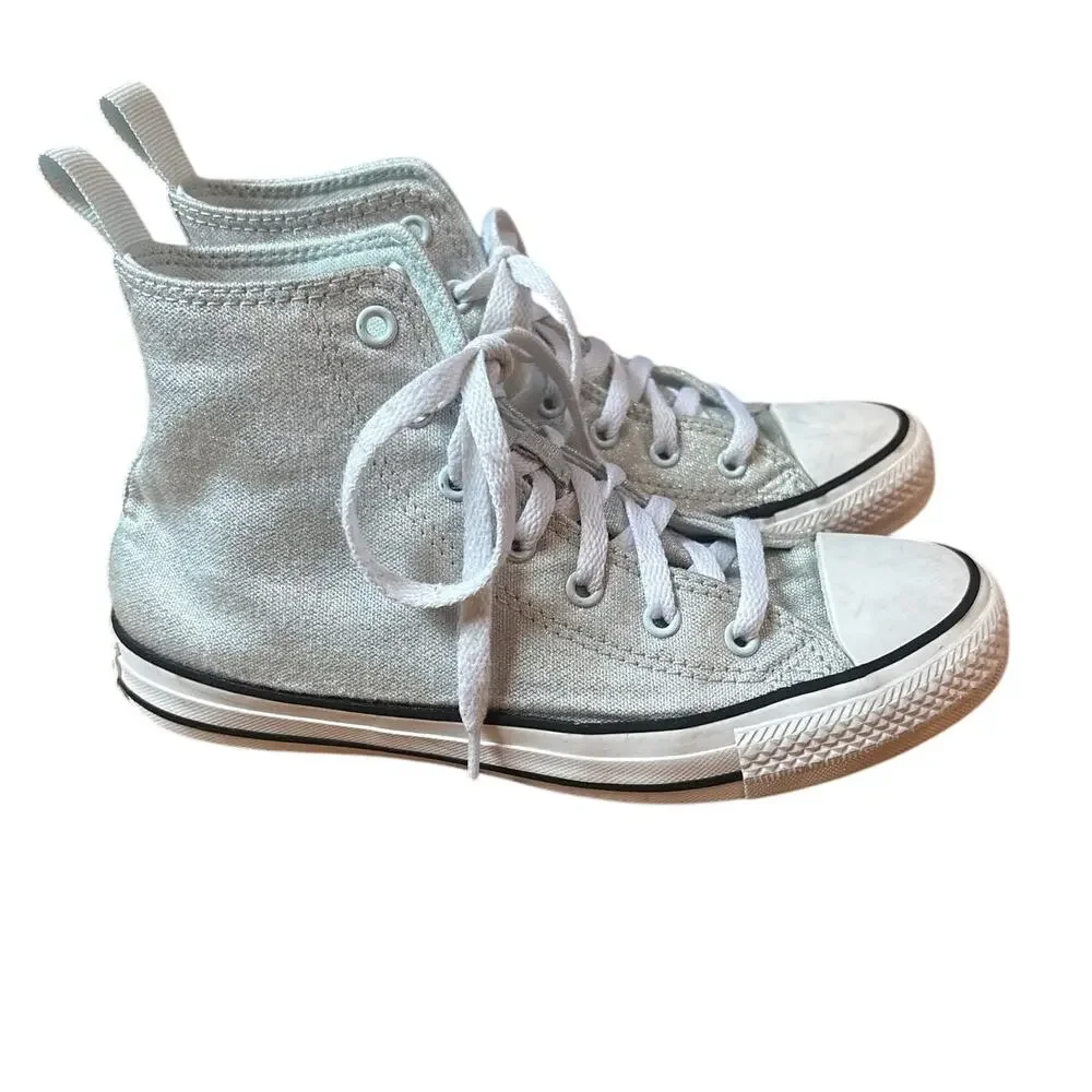 Converse All Star Chuck Taylor silver metallic‎ high top youth sneakers SIZE 5